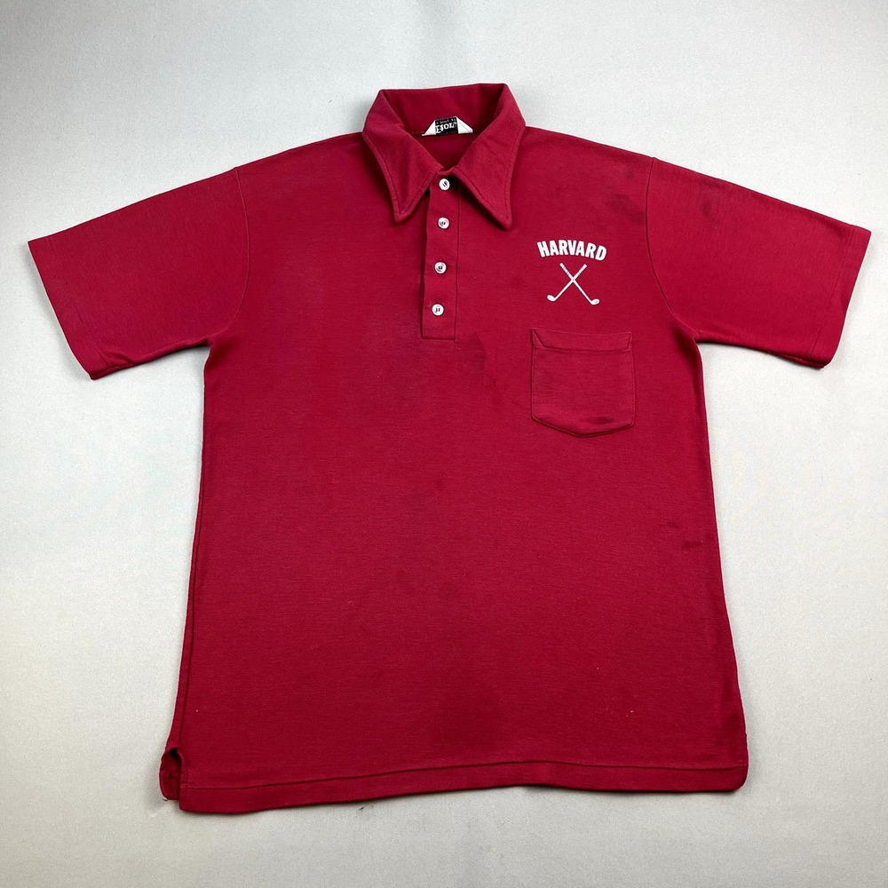 Vintage Harvard University Polo Shirt Adult Small Red College Crimson USA 70s